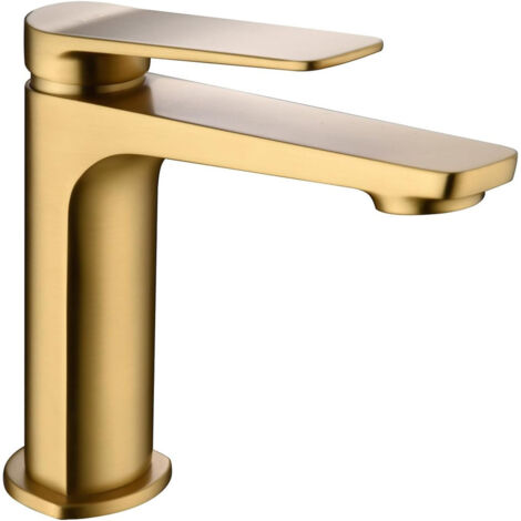 Mice  - Grifo monomando para lavabo de latón - Monomando para lavamanos - Griferia de baño apto para agua fria/caliente Color Oro Cepillado
