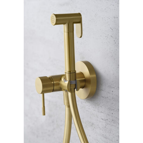 Mice - Grifo Monomando de Bidet Empotrado - Ducha Higienica empotrado - Grifo intimo de baño de bide para agua caliente/Frio Color Oro Cepillado