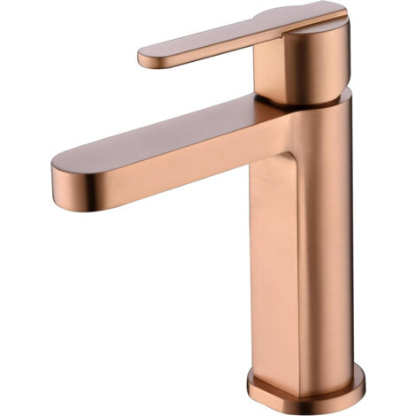 Mice - Grifo monomando de baño Griferia lavabo de laton para agua fria/caliente - Grifo para lavamanos - Grifo de caño corto Color Oro Rosa Cepillado