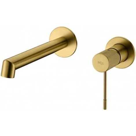 Mice - Grifo de lavabo empotrado - Monomando grifo de baño con sistema de montaje en pared,  Griferia empotrada Color Oro Cepillado