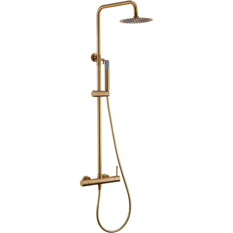 MICE - Columna de ducha con monomando integrado de acero inoxidable - rociador extraplano - Griferia baño dorado color Oro Cepillado