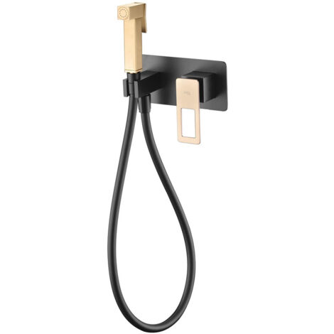 Mice- Ducha higiénica empotrada - Grifo de Bide Monomando Para Empotrar WC - Grifos para inodoro - Negro Mate y Oro Brillo BDC032-5NGOLD