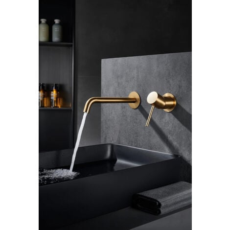 Mice - Grifo empotrado monomando de lavabo con montaje a la pared - grifos empotrados de baño para lavamanos - Color Oro Cepillado