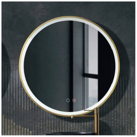 Espejo con luz led para baño, dormitorio, vestidor redondo, luz frontal triled (luz cálida, neutra y fría) doble sensor antovaho Ø 80 cm Oro cepillado (1/5)