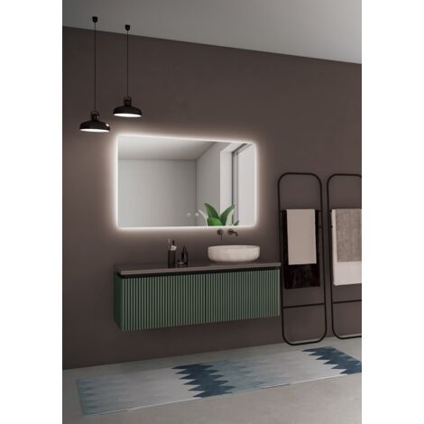 Mice - Espejo con luz led de Pared para Baño, Dormitorio, Vestdor retroiluminado, luz fría, con doble sensor, antivaho y on/off - medida 100 X 70 cm