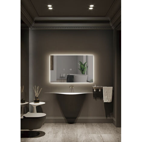 Mice - Espejo con luz led de Pared para Baño, Dormitorio, Vestdor retroiluminado, luz frÃa, con doble sensor, antivaho y on/off - medida 100 X 80 cm