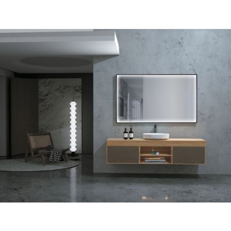 Espejo con luz led perimetral integrada en el marco para vestidor, baño, maquillaje color oro cepillado - anti-vaho y sensor de encendido 100 X 80