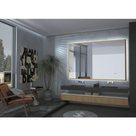 Espejo con luz led para baño, dormitorio, vestidor - retroiluminado con cristal sobrepuesto en el marco , doble sensor on/off, anti-vaho 120x80cm