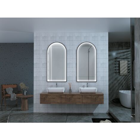 Espejo con luz led para vestidor, maquillaje, baÃ±o - luz perimetral integrada en marco de aluminio negro mate retroiluminado, doble sensor, anti-vaho