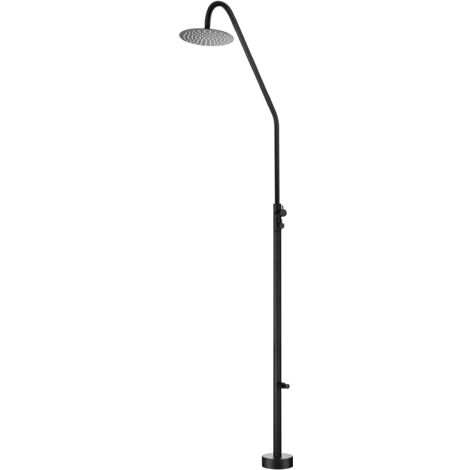 Mice - Ducha Exterior de Acero Inoxidable 316 para Piscina y Jardín, Rociador Redondo 25cm, 232cm Altura, con Grifo para Pies (Negro Mate)
