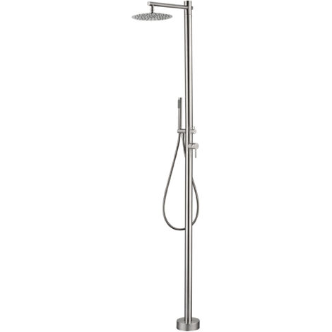 Griferia Ducha Exterior/Columna de Ducha para Jardin, Piscina y SPA/Rociador de Ø250MM con Mango de Ducha de 2 vias Fria/Caliente (Acero Cepillado)