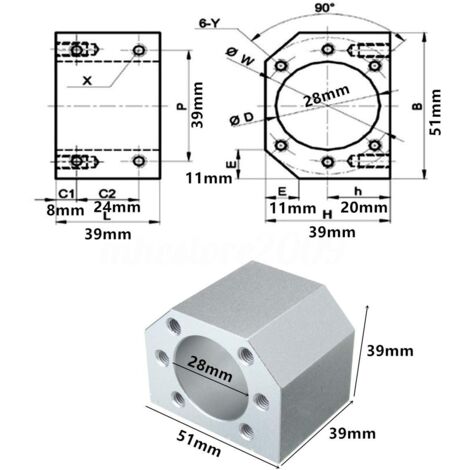 Produktbild von Kugelgewindemutter Gehäuse DSG16H – Alu, Innendurchmesser 28 Mm, Für SFU1604/1605/1610, CNC, 3D-Druck & Linearbewegungen