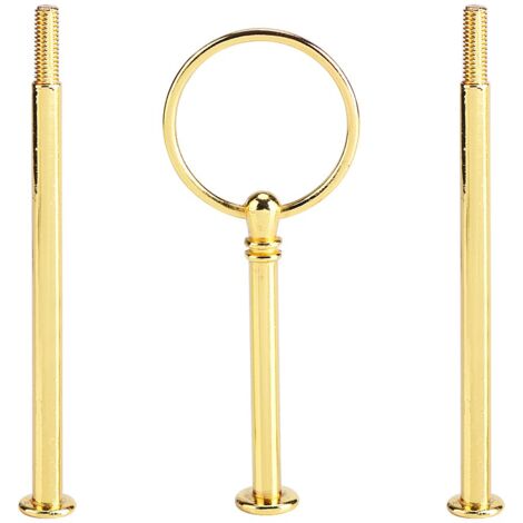 Etageren Stangen Set Metallstangen Mittellochausstech Crown/Runde Motive 2 bis 3 Etage Etagenplatte mit Glasboher zum Lochen für Hochzeitstorte Tortenständer Buffet Torten(Rundes dreilagiges Gold) (1/3)