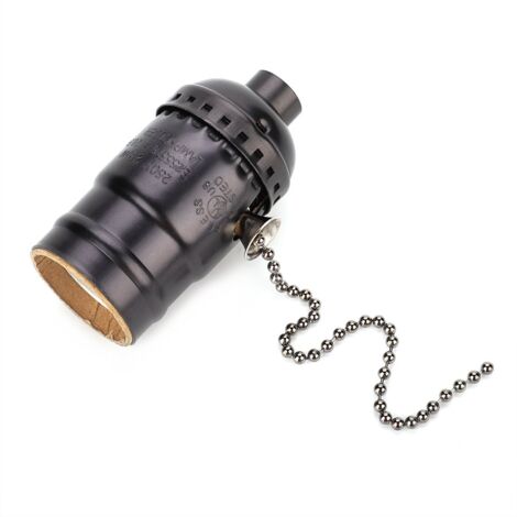 Lampenfassung, Vintage E27-Lampenfassung mit Zugkette, 1 Stück Aluminium-Fassung mit mittlerem Schraubsockel für Stehlampe und Tischlampe, DIY-Beleuchtung (schwarz)