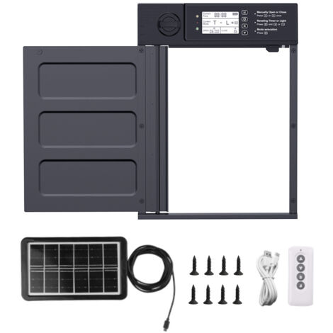 Solarbetriebene automatische Hühnerstalltür – IP45 wasserdicht – LCD-Display, automatische Hühnerstalltür aus Aluminium mit Lichtsensor, Timer, Einklemmschutzfunktion (1/5)