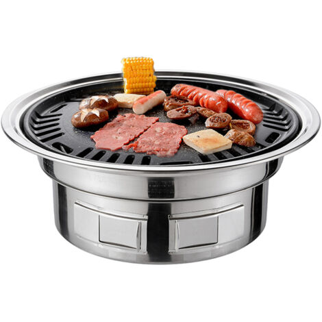 Zoternen Multifunktionaler BBQ-Grill 13 Zoll, Holzkohle-BBQ-Grill, Koreanischer Holzkohle-BBQ-Grill rund, Tischgrill, Grillnetz und Tablett, für Hof/Picknick/Strand/Camping