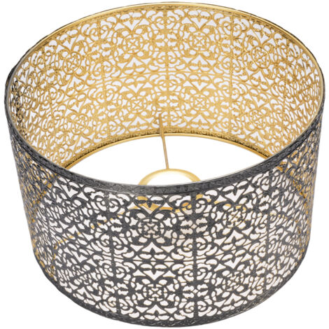 Lampenschirm aus Metall, E14 E27, moderner dekorativer Lampenschirm aus Eisen für Zuhause, Hotel, Büro, ausgehöhltes Design, Zylinderlampe für Tischlampe, Wandlampe, Stehlampe (Schwarz und Gold)