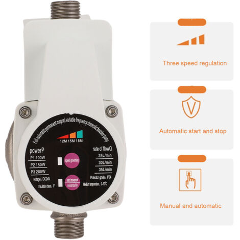 Druckerhöhungspumpe, 200 W DC 24 V DN15 Wasserdruckerhöhungspumpe, automatische, geräuscharme Druckerhöhungspumpe, IP64, wasserdichte Hochdruckpumpe für Küchenspüle, Dusche, Garten