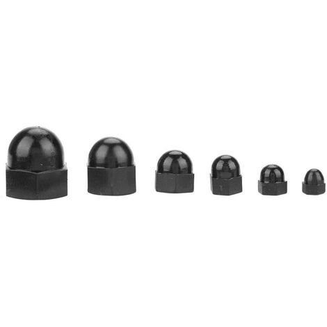 Hutmuttern, 70 Stück, schwarz/weiß (optional), Nylon-Kuppelkopfkappe, M3, M4, M5, M6, M8, M10 Sechskantmuttern, Hutmutternsatz, mit Kunststoffbox (schwarz)