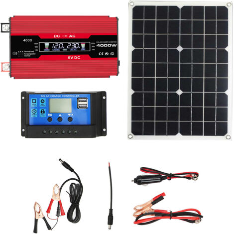 Solarstromerzeugungssystem-Kit, 300W 12V auf 110V Wechselrichter, duales 20W USB-Panel, intelligenter LCD-Laderegler.