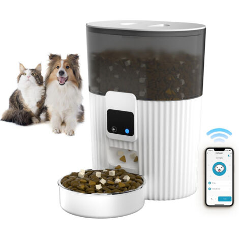 Distributore automatico di cibo per animali domestici con mangiatoia per gatti WiFi da 2,4 GHz per cani e gatti con ciotola in acciaio inossidabile Fino a 10 pasti al giorno Controllo APP (1/5)
