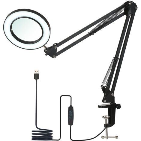 Lampada da tavolo flessibile grande Zoternen con morsetto, lente d'ingrandimento 8X e braccio regolabile, LED dimmerabile, 3 modalità colore e 10 livelli di luminosità, ideale per leggere e lavorare,