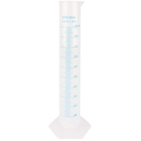 Cilindro graduato Jadpes, cilindro graduato in plastica da 500 ml, provetta graduata da laboratorio, plastica calda con linee di graduazione nere e in rilievo, A (1/4)