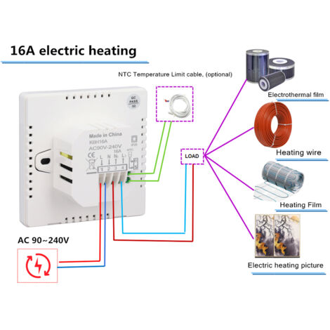 Termostato intelligente per la casa, touch screen, controllo della temperatura programmabile, protezione IP20, modalità automatica/manuale, riscaldamento elettrico digitale a pavimento da 16 A.