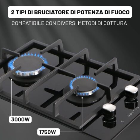 Piano Cottura Gas 2 Fuochi In Vetro - 30 Cm, Bruciatore 3400W+1800W, Convertibile NG/GPL, Nero - Foto 2