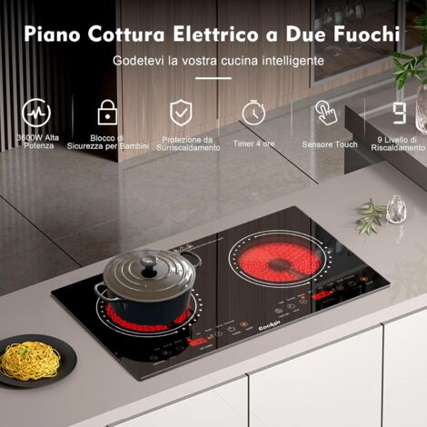 Piano Cottura Portatile Cooksir Vetroceramica 2000W | Touch Screen LED | Timer 4 Ore | Blocco Bambini | Ideale Per Piccoli Spazi E Campeggio