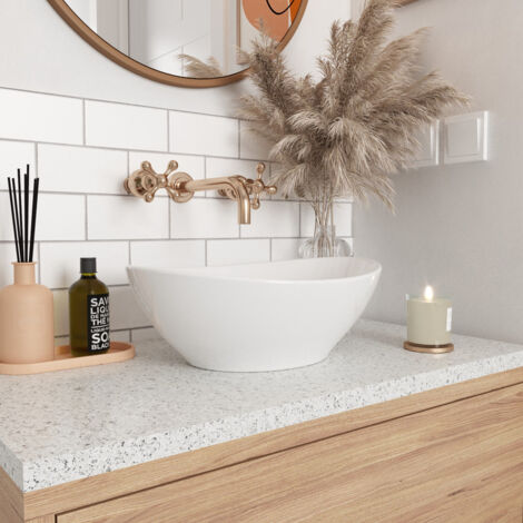 Aufsatzwaschbecken DeerValley Oval für das Badezimmer – Waschbecken aus Keramik – Weiß – 41 x 33 x 14,5 cm, DV-1V051