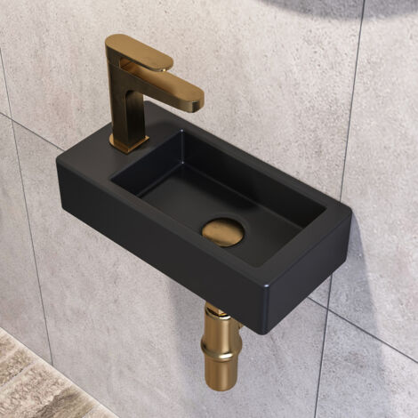 Mini Waschbecken Waschbecken Möbel Rechteckig Schwarz Matt aus Keramik für kleine Räume (Linke Seite), DV-1V0091L - DeerValley