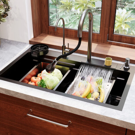 Multifunktionales Küchenspülbecken – DeerValley Cascade aus Edelstahl 304 mit Tassenablage, Aufsatzmontage, Maße 75 x 46 cm, Modell DV-EU1K0183. Praktisch und Elegant für Ihre Moderne Küche.