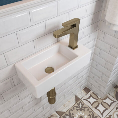 Hänge-Handwaschbecken mit Möbel - DeerValley Rechteckiges Waschbecken für das Badezimmer - Wasserhahnloch rechts, 36,5 x 18 x 9 cm, Modell DV-1V081R