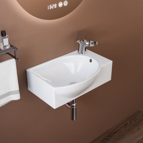 DeerValley Wandwaschbecken (305 × 240 mm) – Rechteckiges Keramikbecken in Weiß mit links positioniertem Becken und rechtsseitigem Armaturloch( Ohne Wasserhahn) Ideal für kleine Badezimmer