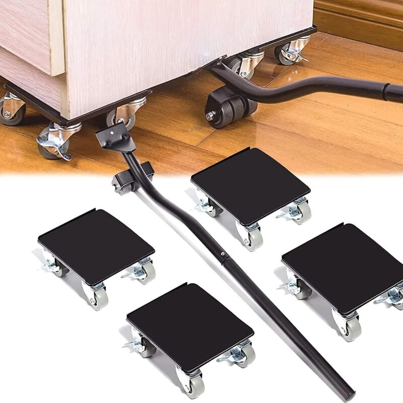 Set Di 4 Rotelle Per Mobili Jiubiaz - Capacità 600 Kg, 5 Ruote Con Freni, Sollevatore Innovativo, In Acciaio 100%