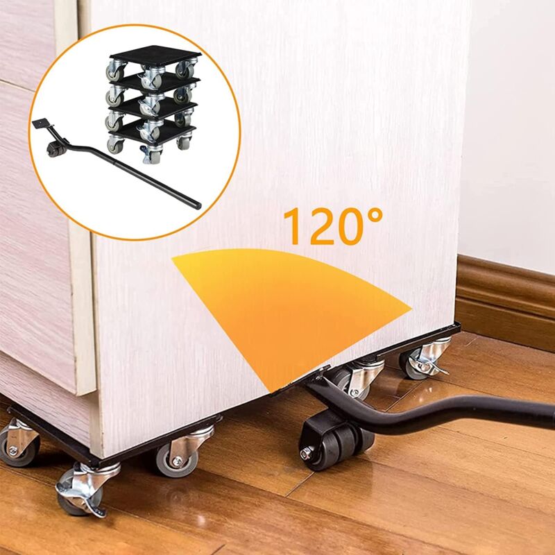 Set 8 Ruote Per Mobili - Con 2 Sollevatori, Portata 600 Kg, Girevoli Con Freno, Per Spostare Armadi E Divani