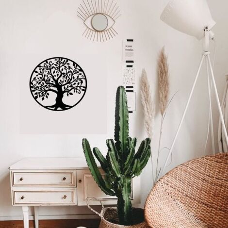 Decorazione Parete Albero Della Vita In Metallo - Cornice Moderna 60x60 Cm, Nero, Per Soggiorno - Foto 7