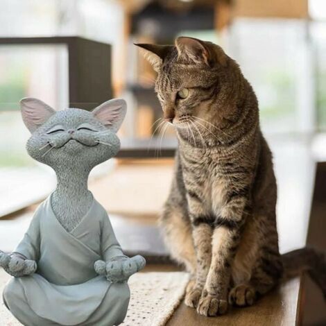 Statuetta di gatto, gatto felice per meditazione yoga, scultura in posa rilassata del gatto Zen per la decorazione del prato all'aperto di casa, regali per gli amanti dei gatti