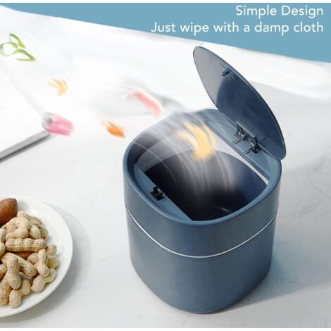 Pattumiera da tavolo con coperchio, mini pattumiera in plastica, piccola pattumiera per camera da letto, sala da pranzo, bagno, ufficio (blu)