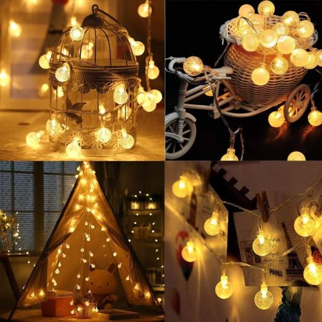 Guirlande Solaire Extérieure, 4.5m 30 LED Guirlande Lumineuse Boules Cristal avec 2 Modes d'éclairage Lumière Décoration pour Noël, Arbre, Jardin, Terrasse, Balcon, Blanc Chaud