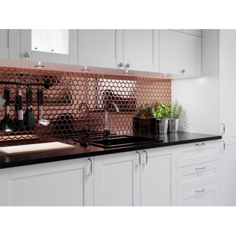 Mosaik auf Netz für Bad oder Küche aus Glas COPPER HEXAGON - 24.7cm x 25.5cm