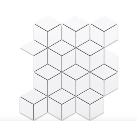 Mosaik auf Netz für Bad und Küche aus Keramik 26,5 x 30,5 - WHITE GEOMETRIC CUBES