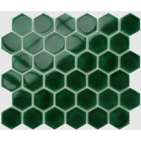 Keramikmosaik auf Netz für Bad oder Küche 32,3 cm x 27,7 cm - Deep Green