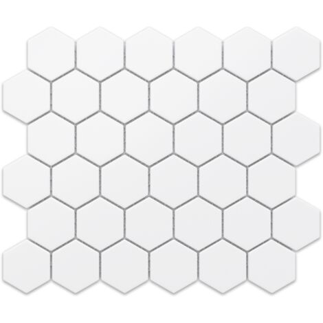 Badezimmer-Mosaik aus Keramik White Hexagon - 32,3 cm x 27,7 cm