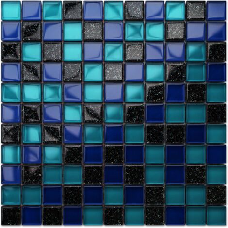 Glasmosaik auf Netz für Bad oder Küche 30 x 30 cm - Ocean Blue