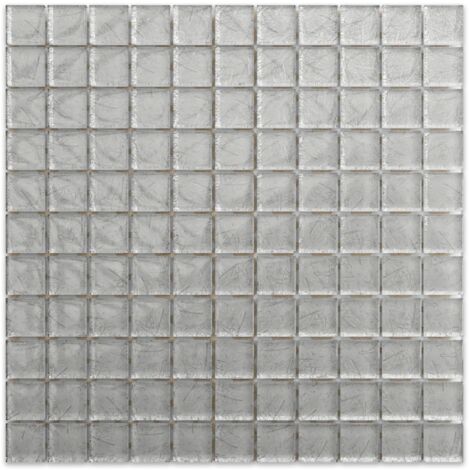 Glasmosaik auf Netz für Bad oder Küche 30cm x 30cm - Crushed silver