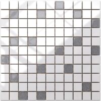 Mosaik für Bad oder Küche aus Keramik mit Glaseinsätzen - White-Grey diamonds