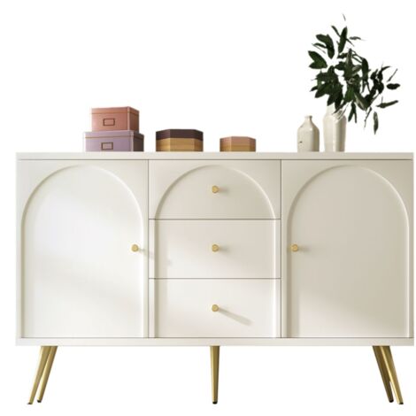 Gutent – Commode à tiroirs crème 84 cm – Largeur 140 cm – Profondeur 40 cm – Pieds en métal – Tiroirs spacieux avec étagère réglable