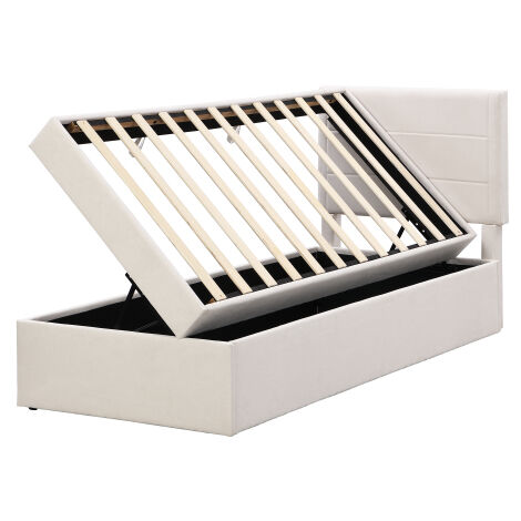 Lit rembourré,Lit simple avec sommier à lattes en métal ,Grand espace de rangement,Beige,200x90cm. (1/5)